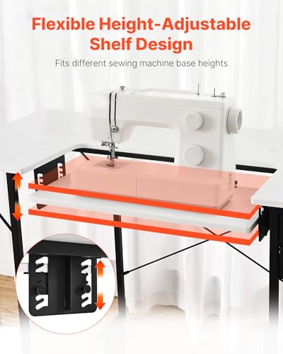 VEVOR Multipurpose Sewing Table 41.14 x 23.62 inches with Storage & Foldable Side Shelf