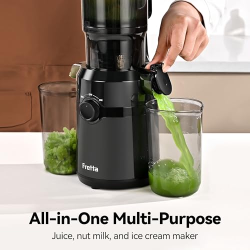 Fretta Black Cold Press Juicer Machine 1L with Wide Feed Chute – Easy to Clean