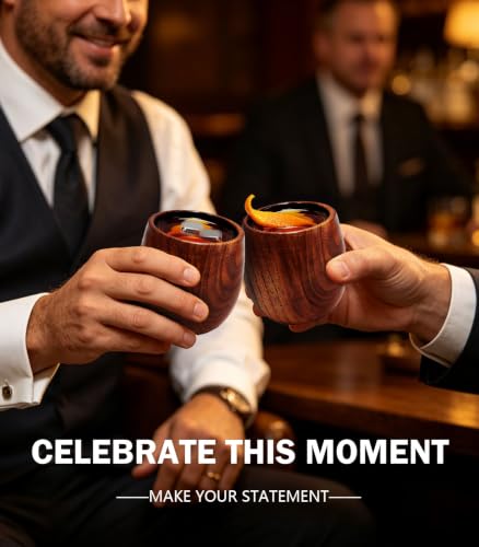 Classic Charred Wooden Whiskey Glass Set - 2 Pack & Accessories for Men