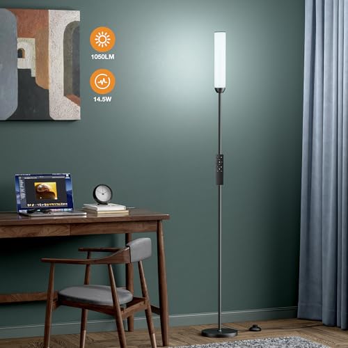 Black 65-Inch LED Floor Lamp with Remote Control & Foot Switch