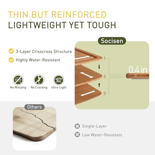 Carbonized Bamboo Cutting Board 15x11.4 Inches with Non-Slip Feet - Heat-Resistant Kitchen Chopping & Charcuterie Board