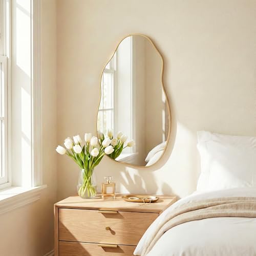 Matte Gold Irregular Organic Freeform Wall Mirror - 30x16.5 Inch Variation of THIS listing