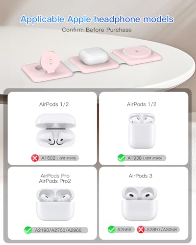 Iseyyox Pale-Pink 3-in-1 Foldable Magnetic Wireless Charging Station for Apple Devices