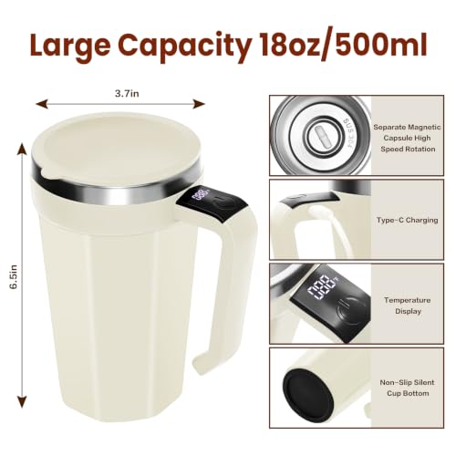LeadYuantop Self-Stirring Coffee Mug 18oz White, Rechargeable, Leak-Proof