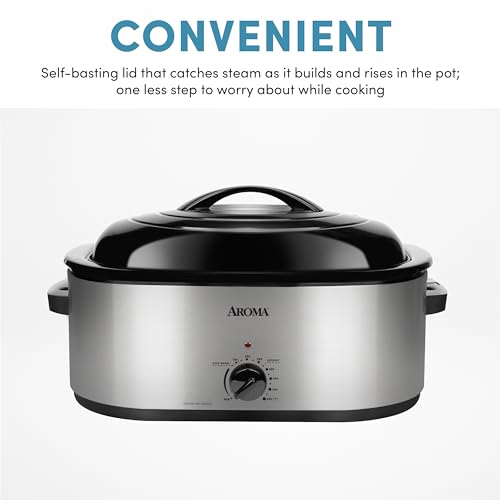 AROMA 22 Qt. Silver Roaster Oven with Self-Basting Lid - Stainless Steel
