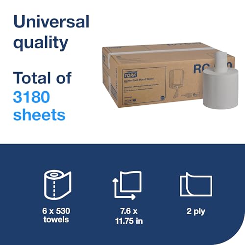 Tork Centerfeed Hand Towels White M23 - 6 Rolls, 530 Sheets, 2-Ply, Disposable Hand Towels