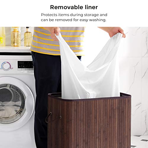 SONGMICS Bamboo Laundry Hamper with Lid & Handles, 100L Chestnut Brown