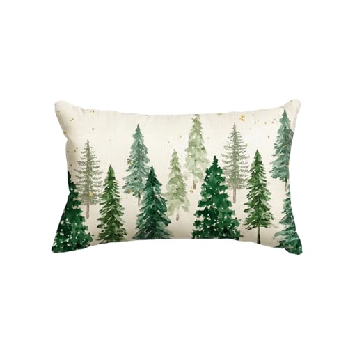 AVOIN colorlife Christmas Trees Green Throw Pillow Cover, 12 x 20 Inch Winter Holiday Cushion Case Decoration for Sofa Couch