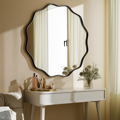 Black Scalloped Circle Wall Mirror - 36 Inch Wavy Edge Round Mirror with Frame - Variation of THIS listing