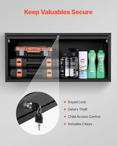 VEVOR Metal Wall Cabinet Upgrade Flip Up 14in, Floating Garage Tool Storage