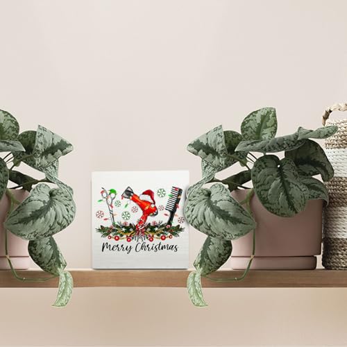 Christmas Hairstylist Wooden Sign Decor - Hairdresser Gift for Women & Salon Shelf Display
