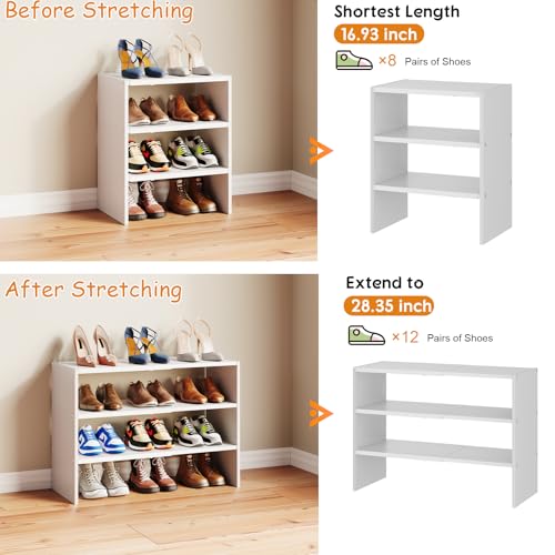 White 3-Tier Expandable Shoe Rack Organizer for Closet & Entryway - Pack of 1