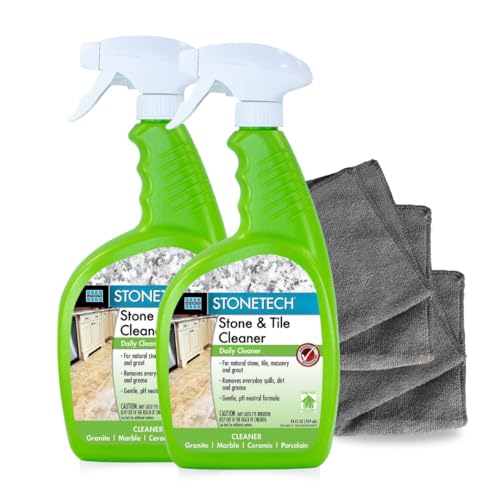StoneTech Stone & Tile Cleaner Spray – Natural, pH Neutral Daily Cleaner for Granite, Marble, Ceramic & Porcelain – 2-Pack, 24oz + Microfiber Cloths