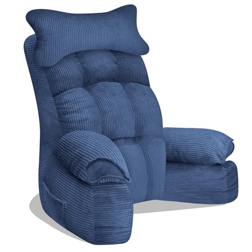 Large Blue Reading Pillow for Bed Support with Arms - Adult Bed Backrest for Sitting Up, Gaming, TV