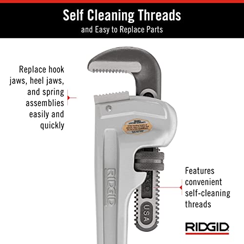 RIDGID 31100 Model 818 18-inch Aluminum Straight Pipe Wrench – Lightweight Plumbing Tool