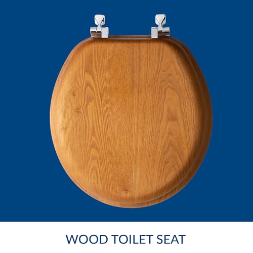 Mayfair Natural Oak Veneer Toilet Seat - Round with Chrome Hinges