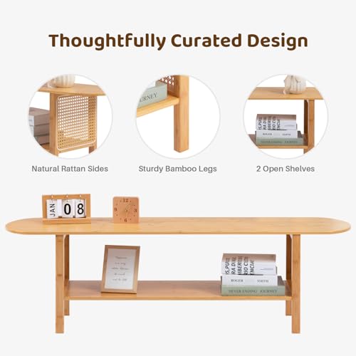 Bamboo TV Stand for 65-Inch TVs with Storage & Shelves - Modern Entertainment Center