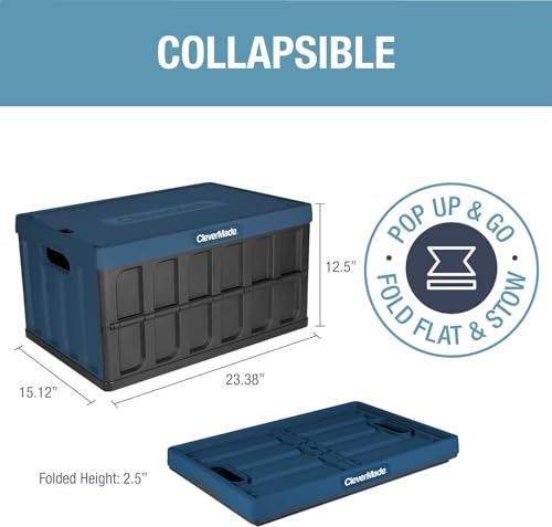 Collapsible Storage Bins with Lids - 62L Ocean 3 Pack Heavy-Duty Plastic Crates
