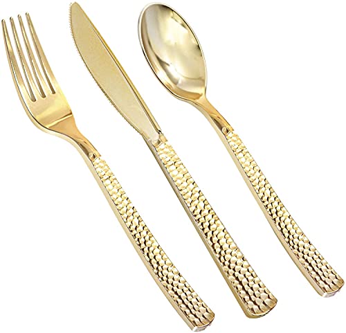 360pcs Gold Plastic Silverware Set for Weddings & Parties - Includes 120 Forks, Spoons & Knives