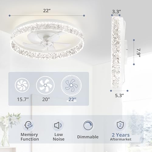 22 Inch White Ceiling Fan with Lights Remote Control Reversible Motor Dimmable