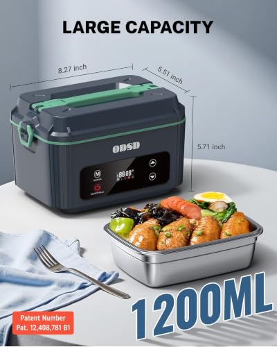 ODSD Cordless Electric Lunch Box for Adults - 1.2L Heated Food Container with Blue/Green Variants
