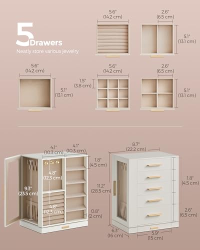 SONGMICS Cloud White Jewelry Box Organizer with 360° Rotating 5 Drawers - GISELLA Collection