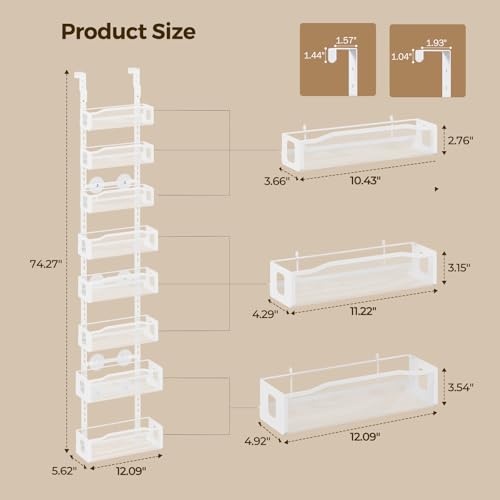 Over-the-Door Pantry Organizer 8 Tiers - White, Adjustable Spice Rack