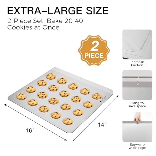 Large Flat Cookie Sheet No Edges - Nonstick Insulated Baking Pan, 16x14 Inches, Grey - Variation of THIS listing
