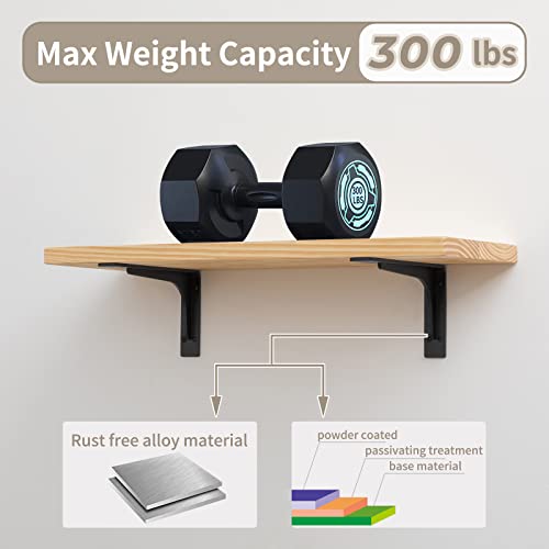 16 Inch x 9.5 Inch Heavy Duty Shelf Brackets - Pack of 4, Max 320lbs, L Beam, Black