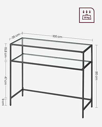 Black 39.4 Inch Console Sofa Table with Tempered Glass Shelves - Glam Style