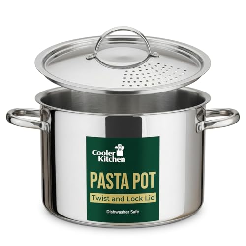 Cooler Concepts Stainless Steel Pasta Pot with Locking Strainer Lid - 5.5 Quart