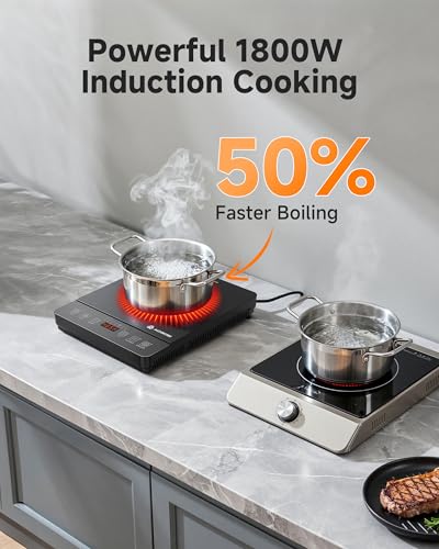AAOBOSI 6.8 Inch Portable Induction Cooktop 1800W with 20 Temp & Power Levels