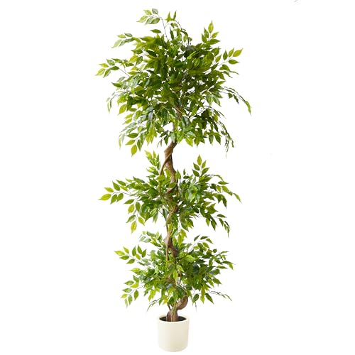 6ft Artificial Ficus Tree with White Planter - Indoor Home Decor, Office Plant