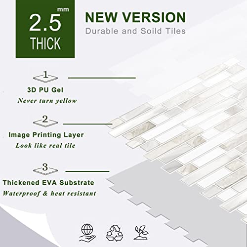 STICKGOO Beige & White Peel and Stick Wall Tile - Thicker, Self-Adhesive Backsplash, 10 Sheets