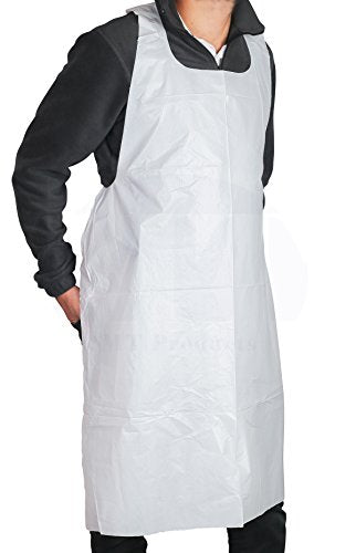 MT Products 2 Mil White Disposable Waterproof Aprons 46x28 Inches - Bulk 100 Pack