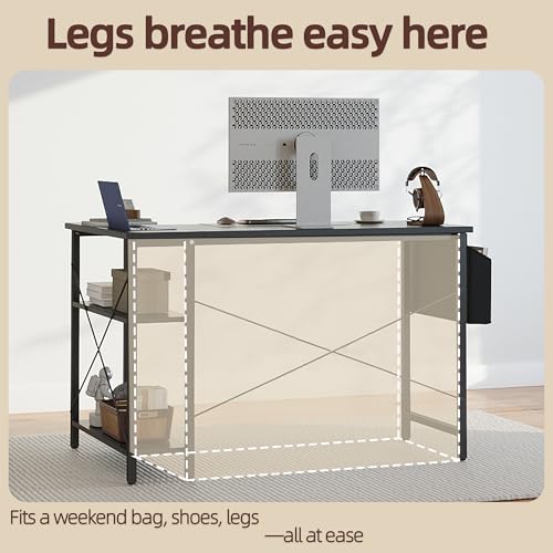 TIQLAB 40 Inch L Shaped Gaming Desk with Power Outlets - Reversible Corner Workstation, Black