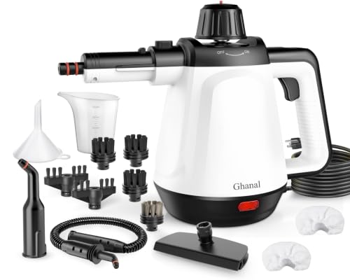 Handheld Steam Cleaner with 13 Accessories - White, Chemical-Free Multi-Surface Cleaner
