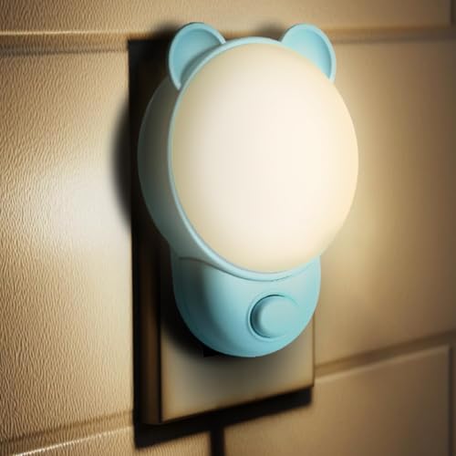 SATONA Cute Bear Night Light Plug - RGB + Soft White 3000K, Dusk to Dawn Nursery Night Light for Kids, Ideal Christmas & Birthday Gifts, Room Decor for Children (Blue)