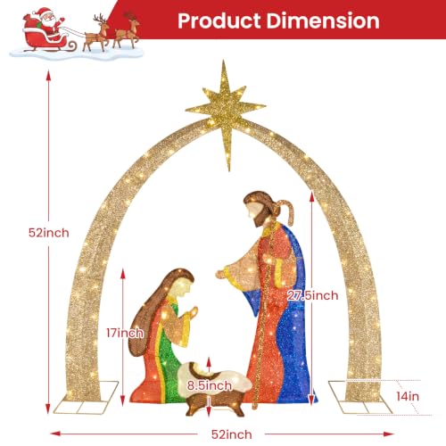5ft LED Nativity Scene Outdoor Yard Decor with Arch & Holy Family
