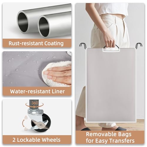 Laundry Sorter with 3 Removable Bags - Gray, 135L Capacity, Wheels