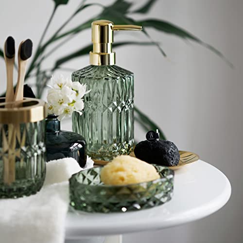 EMPO 6-Piece Green Glass Bathroom Accessories Set - Soap Dispenser, Toothbrush Holder, Soap Dish, Tumbler & Cotton Swab Jar
