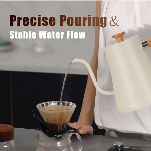 BQEUCE White Gooseneck Electric Kettle 0.9L with ±1℉ Temperature Control