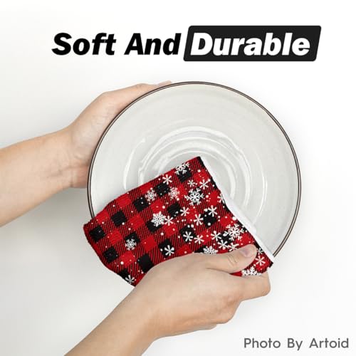 Artoid Mode Red Buffalo Plaid Kitchen Towels Set of 2, 18x26 Inches, Absorbent & Stylish