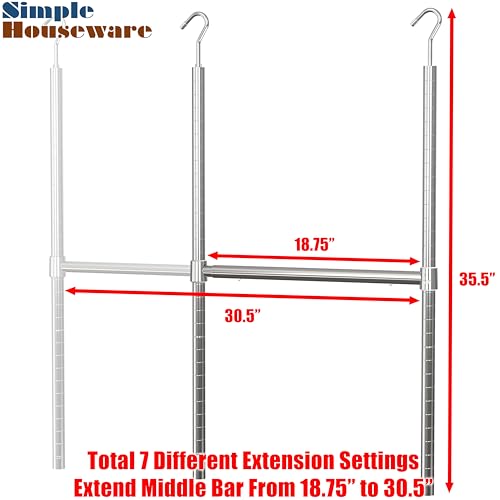 Simple Houseware Adjustable Closet Hanging Rod, Chrome - 2 Pack