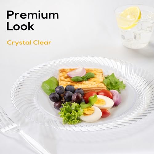 Disposable Clear Plastic Dinner Plates - 10 Inch, 100 Count, Heavy Duty, Elegant Edges