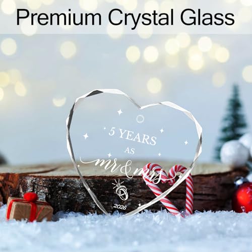 5 Year Anniversary Wooden Gift Ornament 2026 - 3" Glass Hanging Keepsake