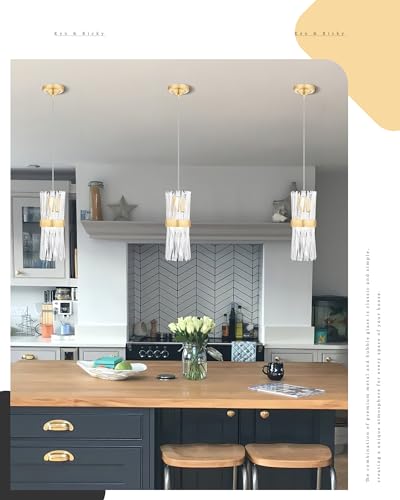 Ken & Ricky Gold Pendant Lights 3-Pack Kitchen Island Lighting - Mesh Crystal Design