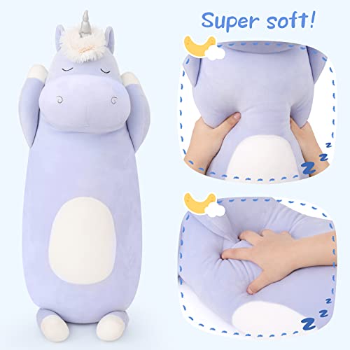 MorisMos 24" Unicorn Body Pillow, Soft Plush Toy for Kids & Adults, Blue