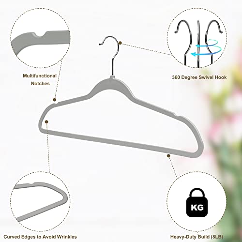 Gray Plastic Hangers 50 Pack - Slim Non-Slip Clothes Hangers with Swivel Hook