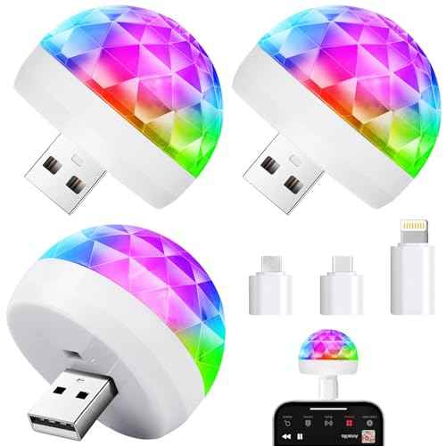 Luditek USB Mini Disco Ball Light, Sound Activated Party Light for Karaoke Car, Stocking Stuffers for Kids Teens Boys Girls, Party Decorations for Birthday Halloween Christmas (3 Packs)